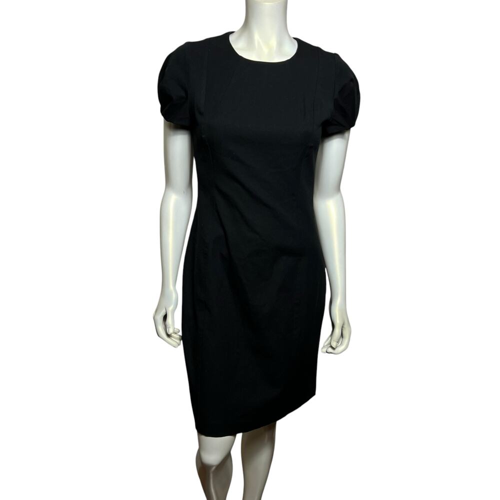 Banana Republic Black Puff Sleeve Sheath Dress Career Size 6 Cotton Blend